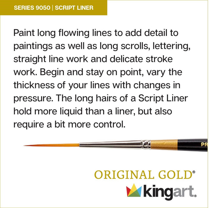 KINGART® Original Gold® 9050 Script Liner Series Premium Golden Taklon Multimedia Artist Brushes - Premium - KINGART®