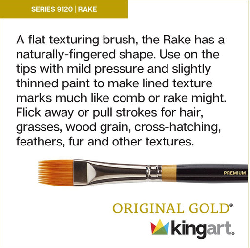 KINGART® Original Gold® 9120 Flat Rake™ Series Premium Golden Taklon Multimedia Artist Brushes, Set of 5 - Premium - KINGART