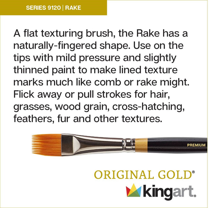 KINGART® Original Gold® 9120 Flat Rake™ Series Premium Golden Taklon Multimedia Artist Brushes, Set of 5 - Premium - KINGART