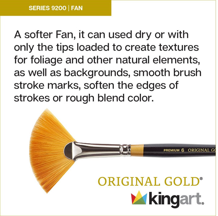 KINGART® Original Gold® 9200 Fan Blender Series, Premium Golden Taklon Multimedia Artist Brushes - Premium - KINGART®