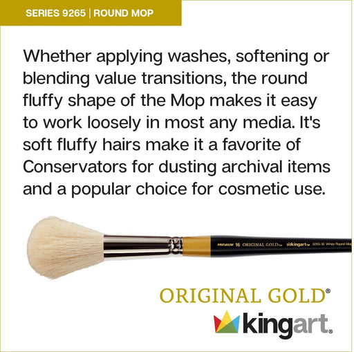 KINGART® Original Gold® 9265 Round Mop Super Soft Natural Goat Hair Series Premium Multimedia Artist Brushes, Set of 5 Sizes - Premium - KINGART