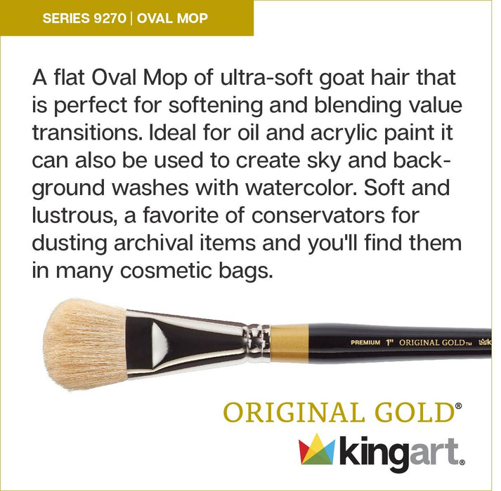 KINGART® Premium Original Gold® 9270 Oval Flat Mop Brush, Soft Natural Goat Hair, Short Handle - Premium - KINGART®