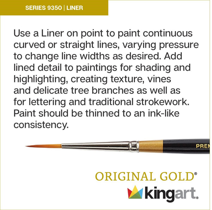 KINGART® Original Gold® 9350 Liner Series, Premium Golden Taklon Multimedia Artist Brushes - Premium - KINGART®