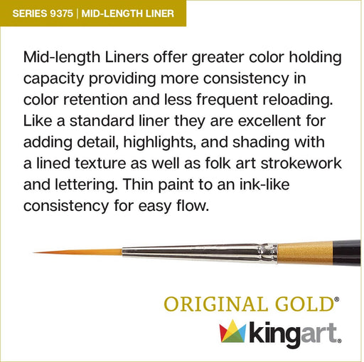 KINGART® Original Gold® 9375 Mid-Length Liner Series, Premium Golden Taklon Multimedia Artist Brushes, Set of 3 - Premium - KINGART®