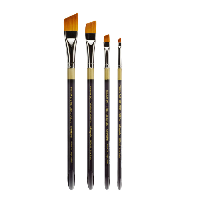 KINGART® Original Gold® 9400A Angle Shader Series, Aqua Acrylic Handle, Premium Golden Taklon Multimedia Artist Brushes - Premium - KINGART