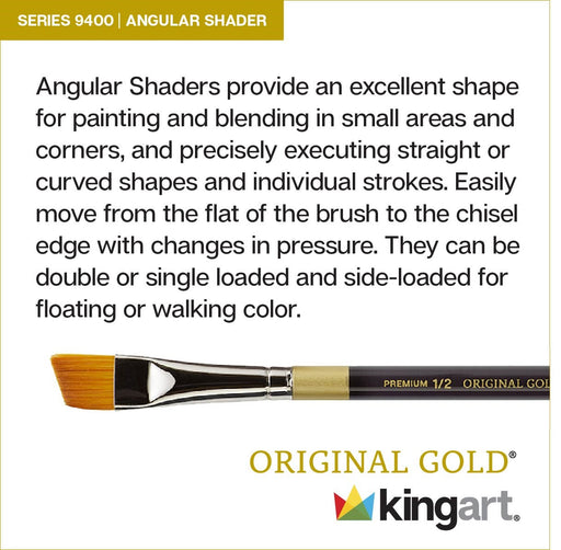 KINGART® Original Gold® 9400 Angular Shader Series Artist Brush Set, Premium Synthetic Golden Taklon, Short Handle, Set of 5 - Premium - KINGART®