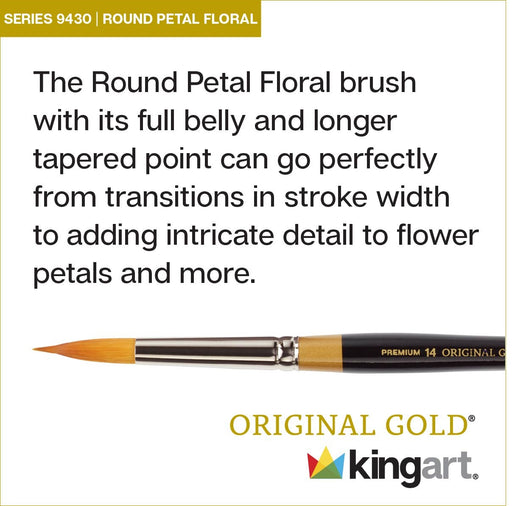 KINGART® Original Gold® 9430 Round Floral Petal Series, Premium Golden Taklon Multimedia Artist Brushes, Set of 3 - Premium - KINGART®