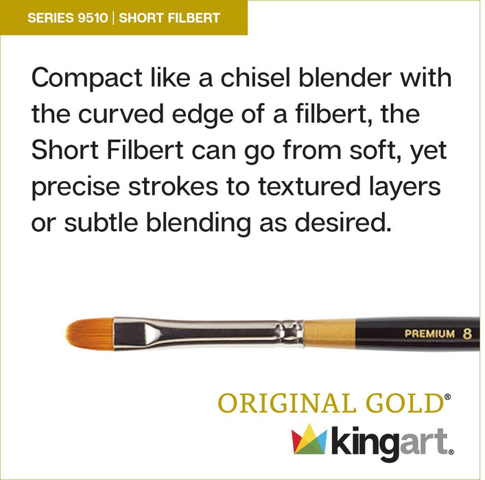 KINGART® Original Gold® 9510 Short Filbert Series, Premium Golden Taklon Multimedia Artist Brushes - Premium - KINGART®