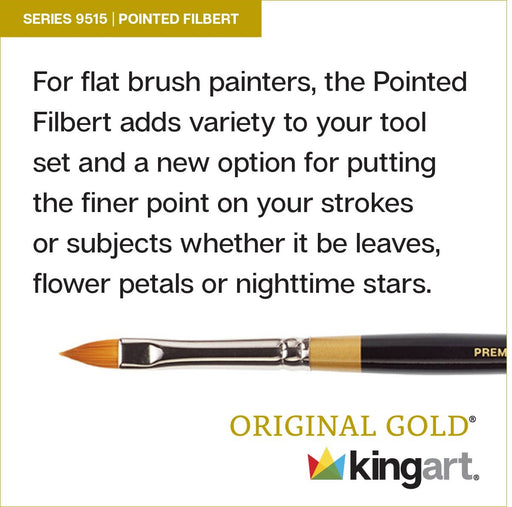 KINGART® Original Gold® 9515 Pointed Filbert Series, Premium Golden Taklon Multimedia Artist Brushes, Set of 5 - Premium - KINGART®