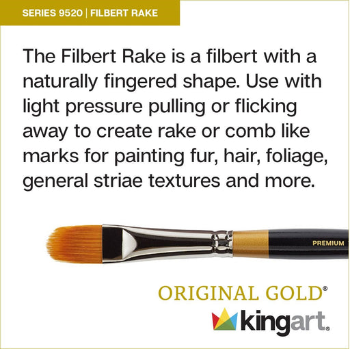 KINGART® Original Gold® 9520 Filbert Rake™ Series Premium Golden Taklon Multimedia Artist Brushes, Set of 3 - Premium - KINGART®