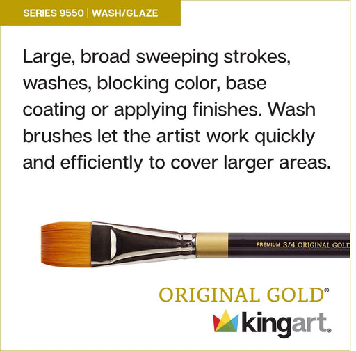 KINGART® Original Gold® 9550 Wash Glaze Series, Premium Golden Taklon Multimedia Artist Brushes, Set of 3 - Premium - KINGART®