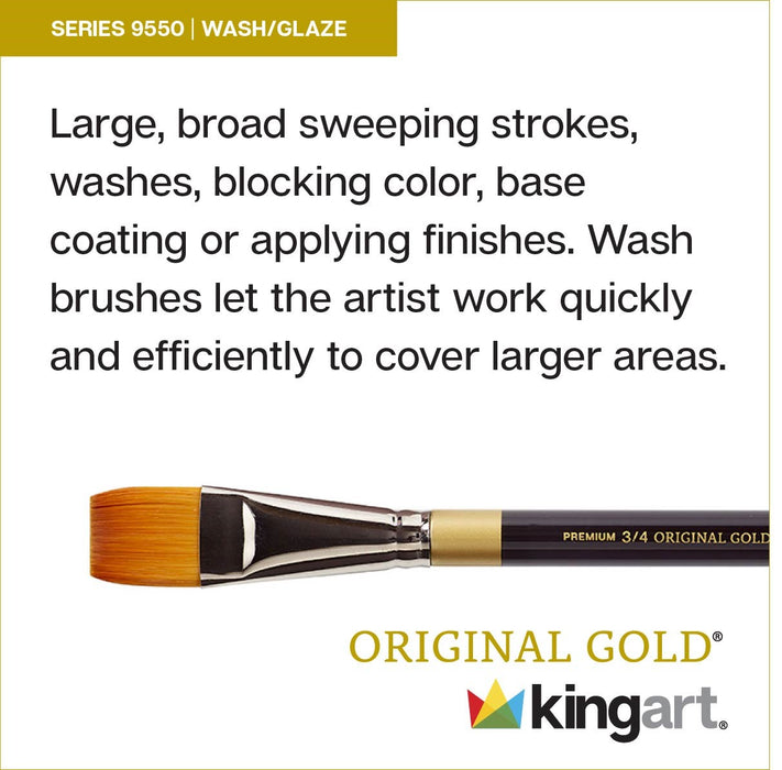 KINGART® Original Gold® 9550 Wash Glaze Series, Premium Golden Taklon Multimedia Artist Brushes, Set of 3 - Premium - KINGART®