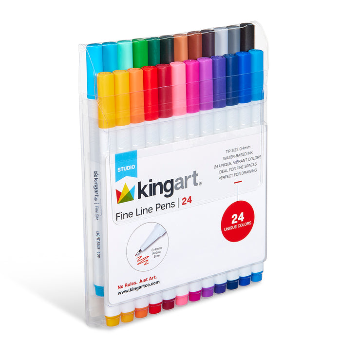 KINGART® Fine Line Color Ink Pens, Set of 24 Unique Colors, Size 0.4 mm - Studio - KINGART®