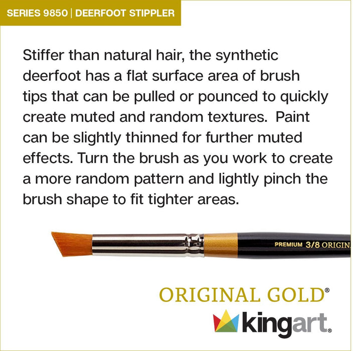 KINGART® Original Gold® 9850 Deerfoot Stippler Series, Premium Golden Taklon Multimedia Artist Brushes - Premium - KINGART®