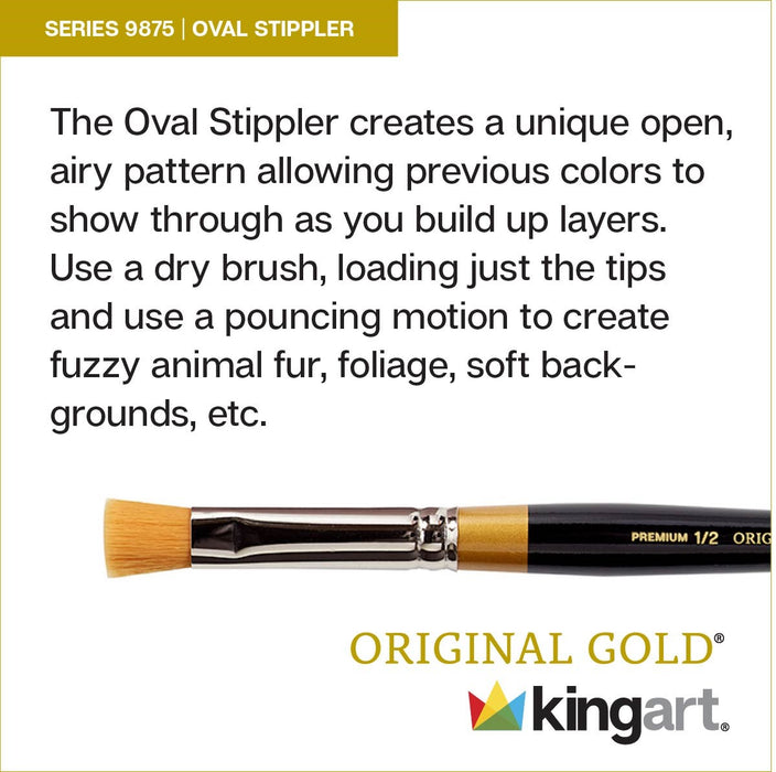 KINGART® Original Gold® 9875 Wavy Specialty Oval Stippler Series, Premium Golden Taklon Multimedia Artist Brushes - Premium - KINGART®