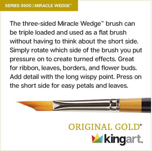 KINGART® Original Gold® 9900 Miracle Wedge™ - Tri-Wedge Series, Premium Golden Taklon Multimedia Artist Brushes, Set of 4 - Premium - KINGART®