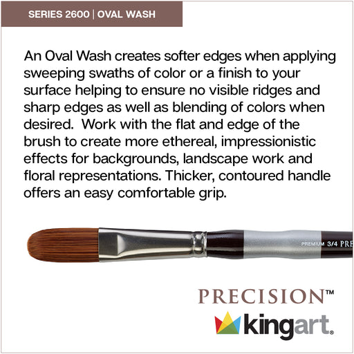 KINGART® Precision™ 2600 Oval Series Amber Taklon Brushes, Ergonomic Comfort Handle Premium Artist Brushes - Size 3/4 -  - KINGART