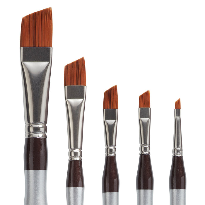 KINGART® Precision™ Premium 2400 Angular Shader Series Artist Brushes, Synthetic Amber Taklon, Ergonomic Comfort Handle, Set of 5 (1/8, 1/4, 3/8, 1/2, 5/8)