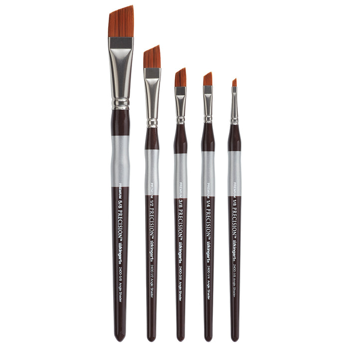 KINGART® Precision™ Premium 2400 Angular Shader Series Artist Brushes, Synthetic Amber Taklon, Ergonomic Comfort Handle, Set of 5 (1/8, 1/4, 3/8, 1/2, 5/8)