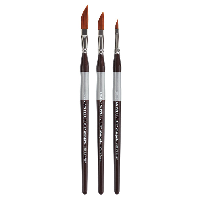 KINGART® Precision™ 2800 Dagger Series Amber Taklon Brushes, Ergonomic Comfort Handle, Set of 3 (Sizes: 1/8,1/4,3/8) -  - KINGART