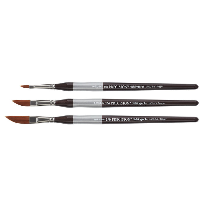 KINGART® Precision™ 2800 Dagger Series Amber Taklon Brushes, Ergonomic Comfort Handle, Set of 3 (Sizes: 1/8,1/4,3/8) -  - KINGART