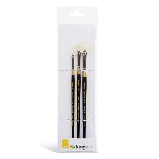 KINGART® Original Gold® 9246 Rake™ Fan White Synthetic Bristle Series Premium Multimedia Artist Brushes, Set of 3 - Premium - KINGART