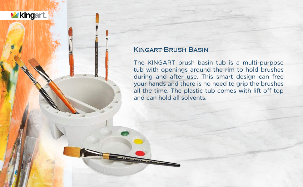 KINGART® Round Brush Tub Basin with Built In 9-Well Paint Palette