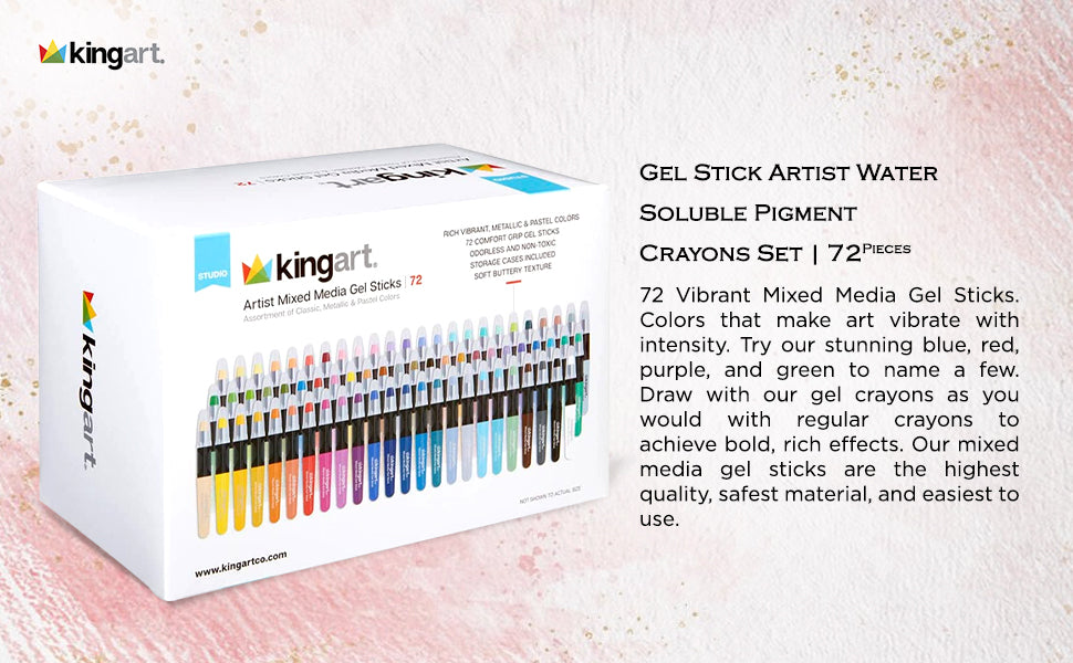 KINGART® Gel Stick Artist Mixed Media Watercolor Crayons, Set of 72 Unique Colors