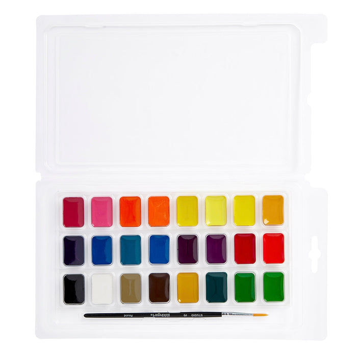 KINGART® Watercolor Pan Set, 24 Unique Shades & Paint Brush -  - KINGART