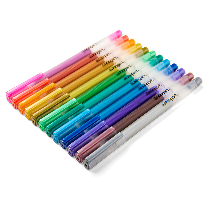 KINGART® Metallic Gel Pens, Scrapbook, Journals, or Drawing, Colored Metallic Ink, Medium Line , Set of 12 Unique Shades - Studio - KINGART