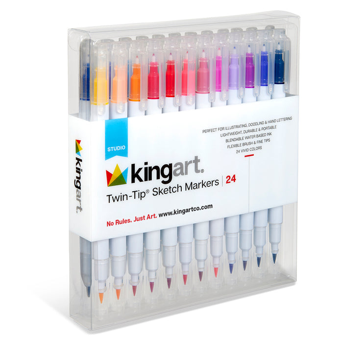 KINGART® Twin-Tip™ Sketch Markers, Set of 24 Unique & Vivid Colors - Studio - KINGART