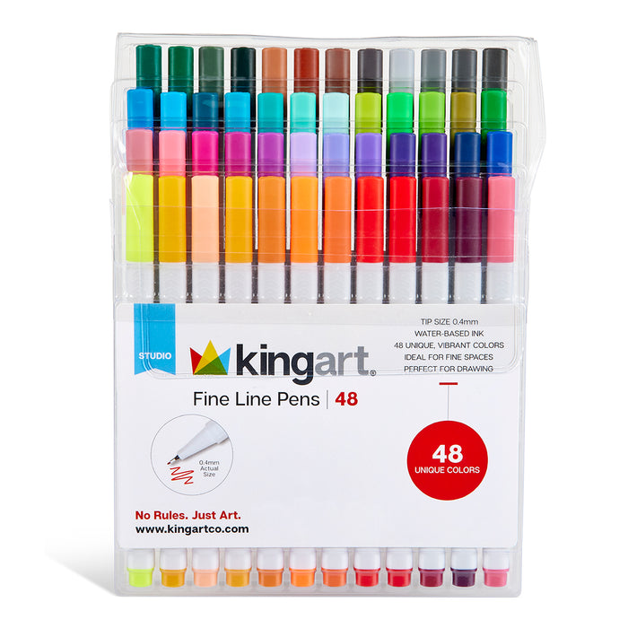 KINGART® Fine Line Color Ink Pens, Set of 48 Unique Colors, Tip Size 0.4 mm - Studio - KINGART®