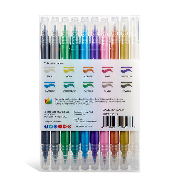 KINGART® Studio Twin-Tip™ Metallic Pens, Set of 10 Unique Vivid Colors - Studio - KINGART®