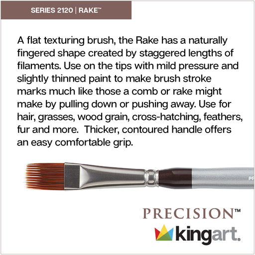 KINGART® Precision™ 2120 Flat Rake Series Amber Taklon Brushes, Ergonomic Comfort Handle, Set of 3 (Sizes: 1/8,1/4,1/2) - Premium - KINGART