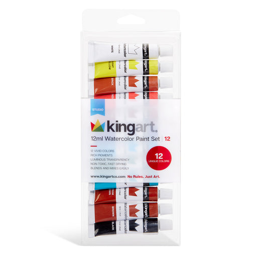 KINGART® Studio Watercolor Paint, 12 ml (.4oz), Set of 12 Unique Colors - Studio - KINGART®