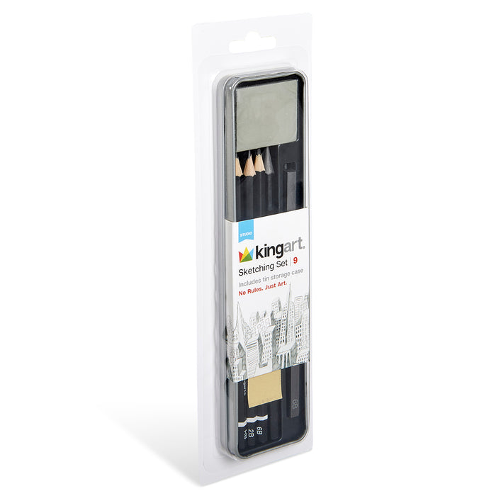 KINGART 9 PC. SKETCHING & DRAWING TRAVEL SET -  - KINGART