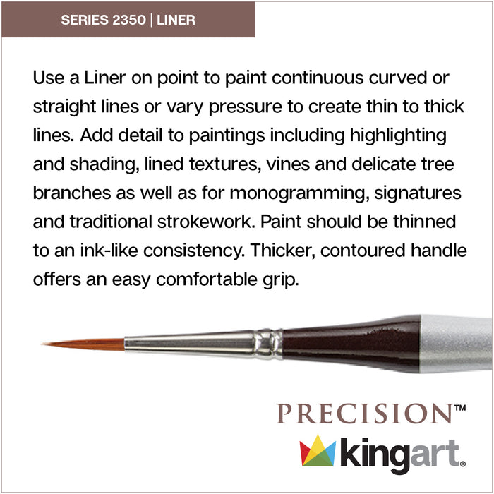 KINGART® Precision™ Premium 2350 Liner Series Artist Brushes, Synthetic Amber Taklon, Ergonomic Comfort Handle -  - KINGART