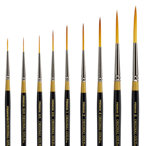 KINGART® Original Gold® 9050 Script Liner Series Premium Golden Taklon Multimedia Artist Brushes, Set of 9 Sizes - Premium - KINGART