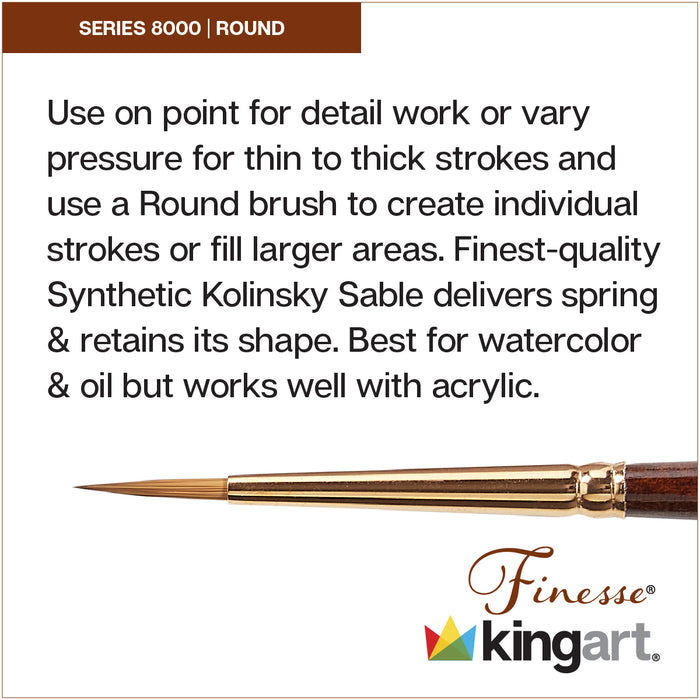 KINGART® Finesse™ Premium 8000 Round Series Watercolor Artist Brushes, Synthetic Kolinsky Sable Blend - Premium - KINGART®