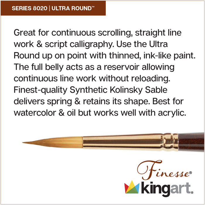 KINGART® Finesse™ Premium 8020 Ultra Round™ Series Watercolor Artist Brushes, Synthetic Kolinsky Sable Blend - Premium - KINGART®