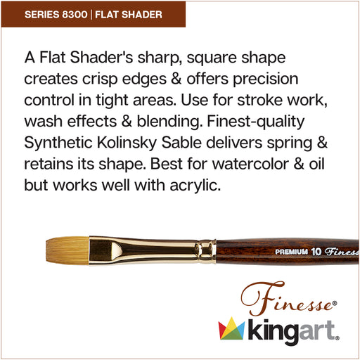 KINGART® Finesse™ Premium 8300 Flat Shader Series Watercolor Artist Brushes, Synthetic Kolinsky Sable Blend - Premium - KINGART®