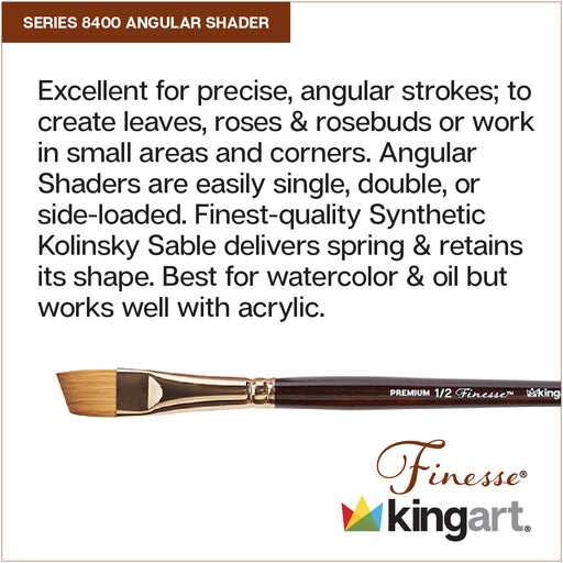 KINGART® Finesse™ Premium 8400 Angular Shader Series Watercolor Artist Brushes, Synthetic Kolinsky Sable Blend - Premium - KINGART®