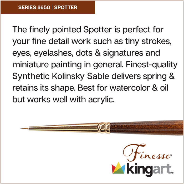 KINGART® Finesse™ Premium 8650 Spotter Series Watercolor Artist Brushes, Synthetic Kolinsky Sable Blend - Premium - KINGART®