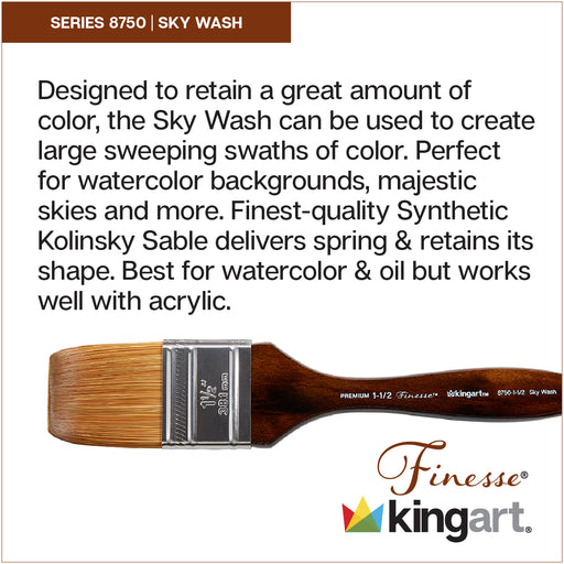 KINGART® Finesse™ Premium 8750 Sky Wash Series Watercolor Artist Brushes, Synthetic Kolinsky Sable Blend - Premium - KINGART®