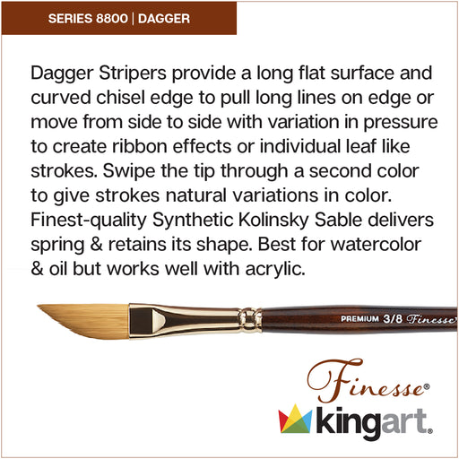 KINGART® Finesse™ 8800 Dagger Series Kolinsky Sable Synthetic Blend Premium Watercolor Artist Brushes, Set of 4 (Sizes: 1/8, 1/4, 3/8, 1/2) -  - KINGART