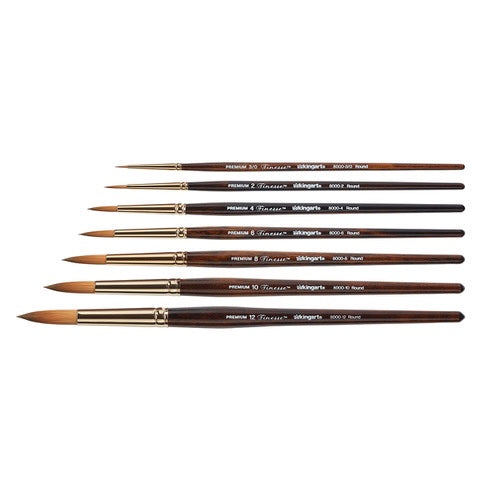 KINGART® Finesse™ 8000 Round Series Kolinsky Sable Synthetic Blend Premium Watercolor Artist Brushes, Multiple Sizes, Set of 7 -  - KINGART