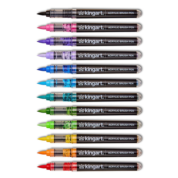 PRO Acrylic Brush Pens, 12 Vibrant Colors, Flexible Brush Tip with Blendable Ink