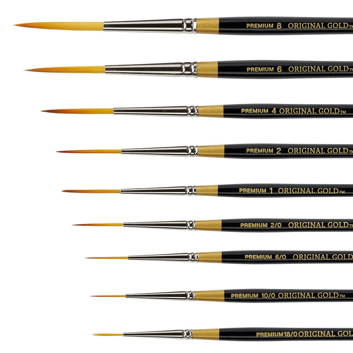 KINGART® Original Gold® 9050 Script Liner Series Premium Golden Taklon Multimedia Artist Brushes, Set of 9 Sizes - Premium - KINGART