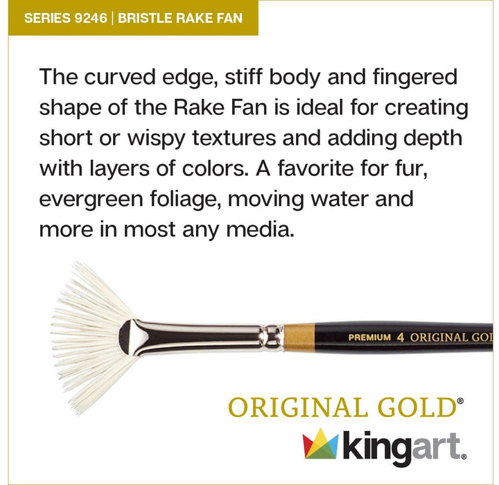 KINGART® Original Gold® 9246 Rake™ Fan White Synthetic Bristle Series Premium Multimedia Artist Brushes, Set of 3