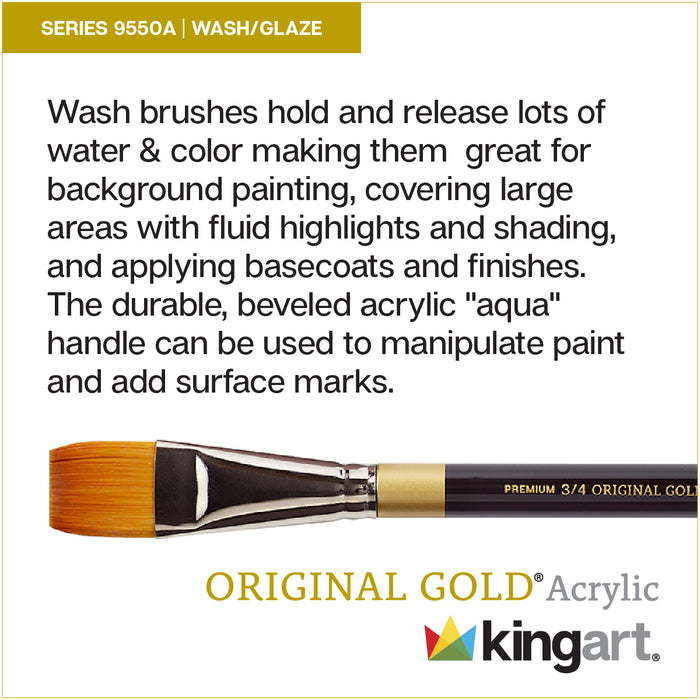 KINGART® Original Gold® 9550A Aqua Wash Series, Premium Golden Taklon, Multimedia Artist Brushes - Premium - KINGART®